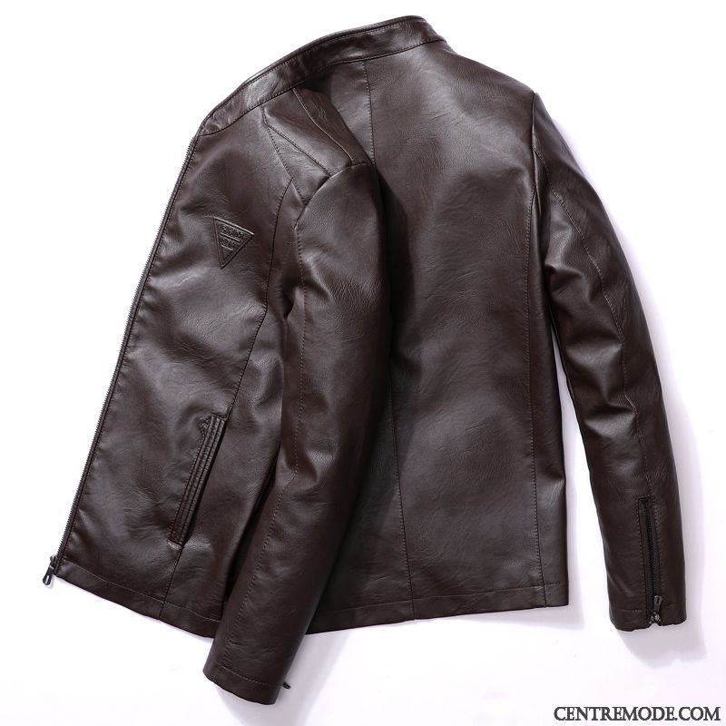 Blouson Style Motard Homme Poudre Bleue Kaki, Veste En Cuir Homme Pas Cher