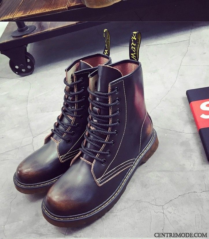 Boots Homme Cuir Noir Noir Or, Bottes Homme Cuir Soldes
