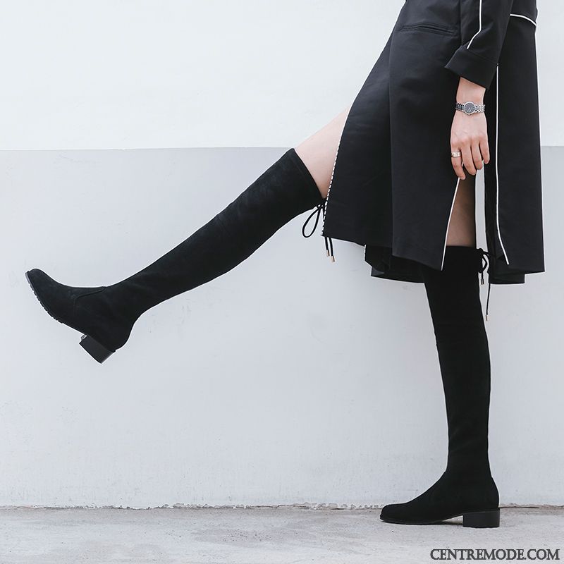 Botte Plate Femme Pas Cher, Bottes Femmes Noires Cuir Jaune Vert Pensée