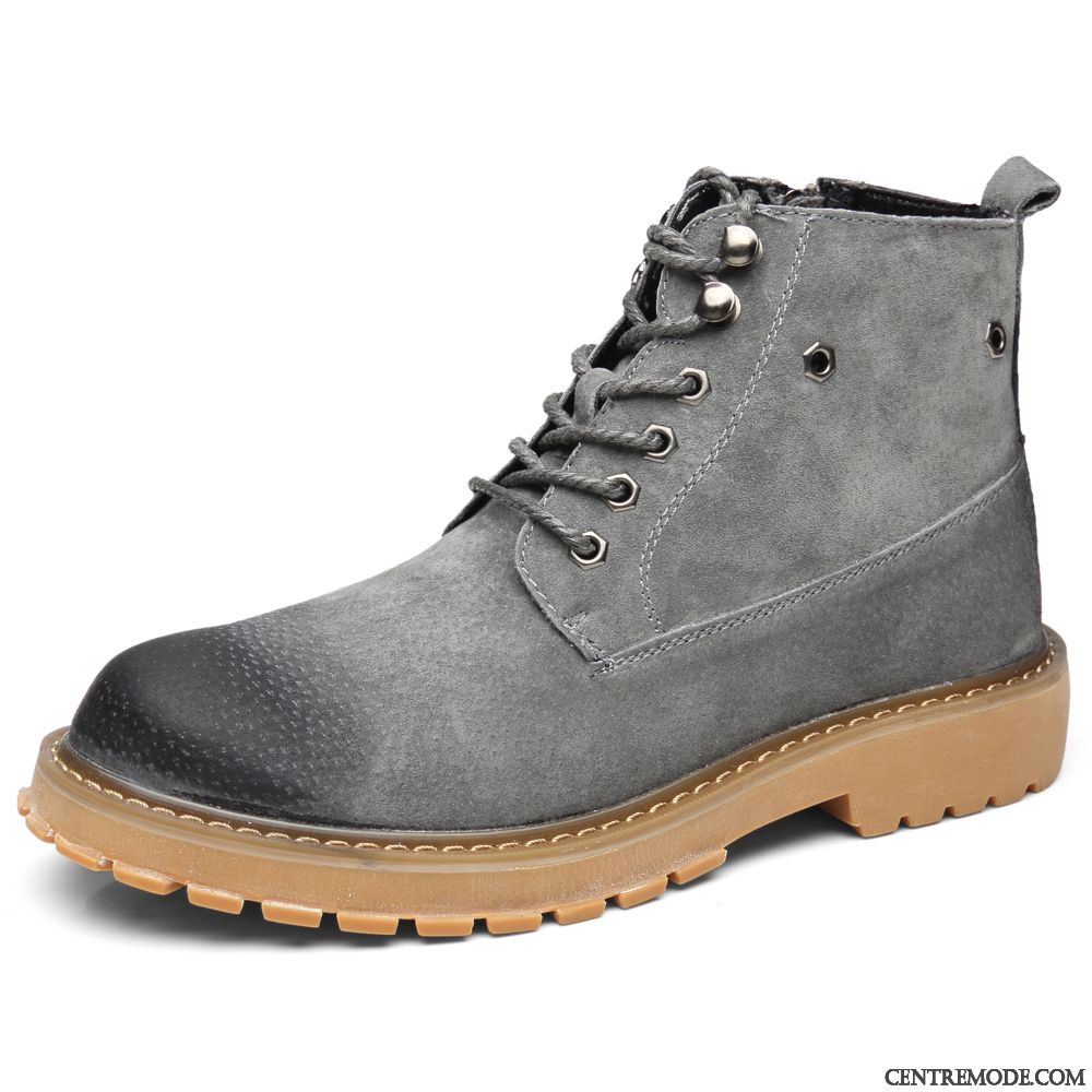 Bottes Cuir Homme Western Violet Gris Fumé, Boots Hiver Homme
