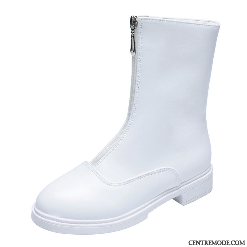 Bottes Femme Bottes Courtes Fermeture Éclair Bottes Martin Tous Les Assortis Tendance Mode Blanc