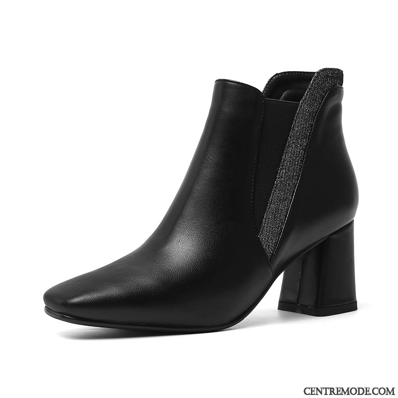 Bottes Femme Bottes Courtes Talons Hauts Bottes Martin L'automne Hiver Épais Noir