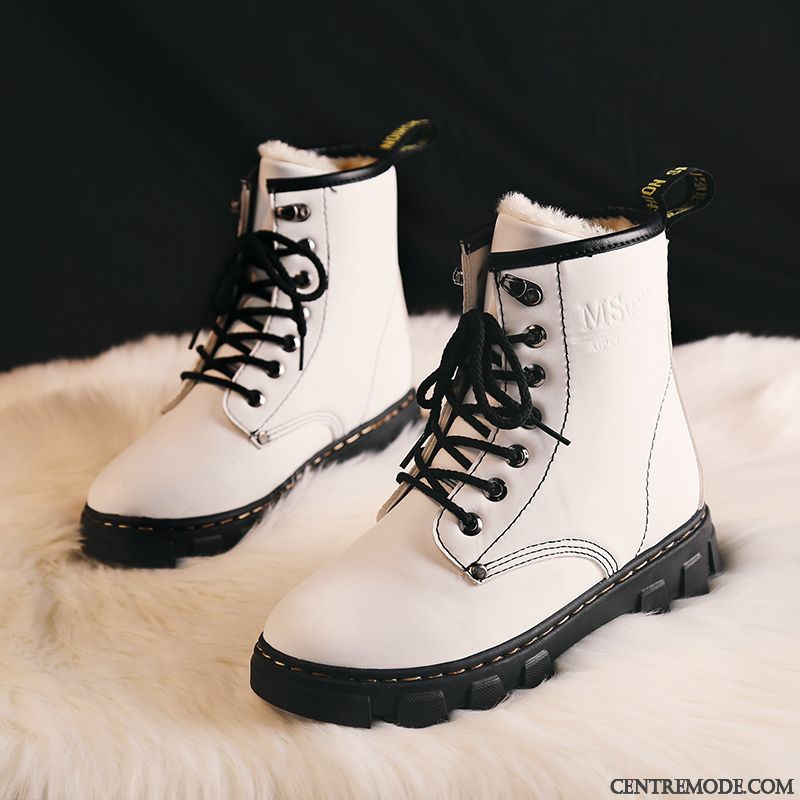 Bottes Femme Bottes Martin Chaussures En Coton Étudiant Semelle Épaisse Bottes Courtes Renforcé Blanc