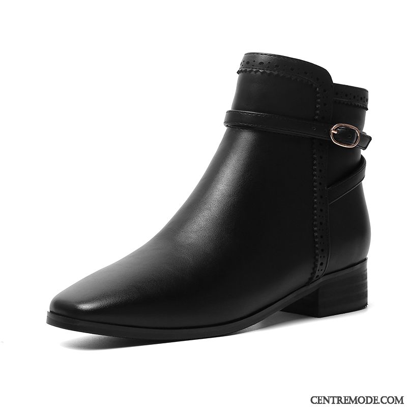 Bottes Femme En Cuir Bottes Martin Bottes Courtes Élasticité Épais L'automne Noir