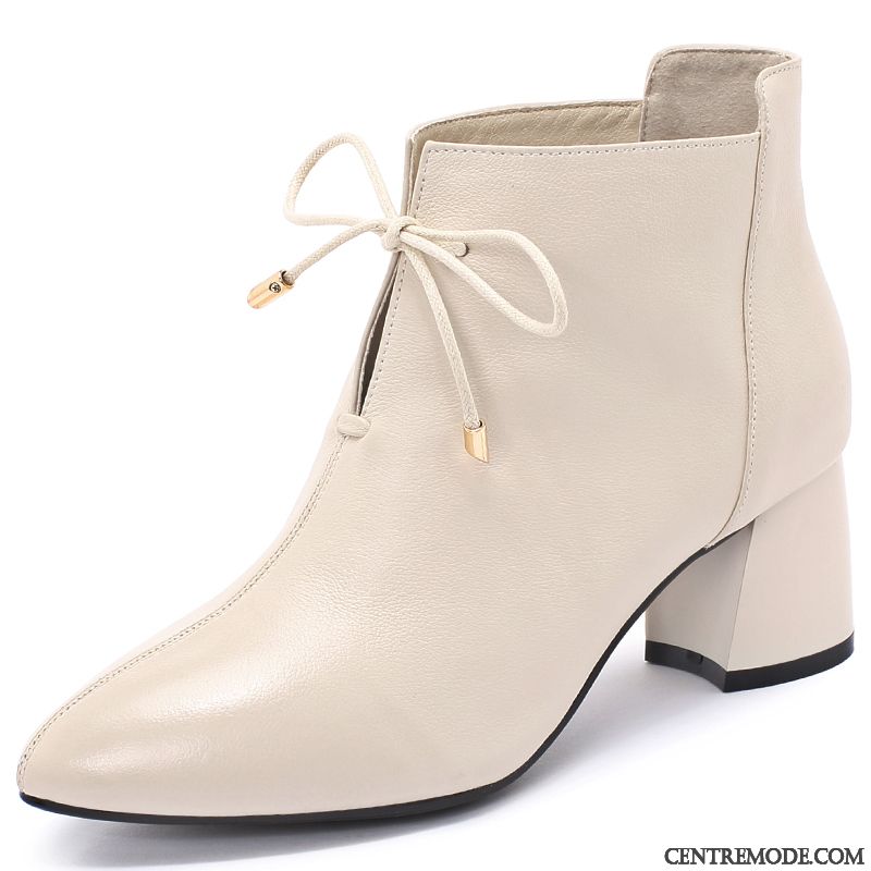 Bottes Femme En Cuir Chaussures En Cuir Bottes Courtes Printemps Cuir Véritable L'automne Blanc