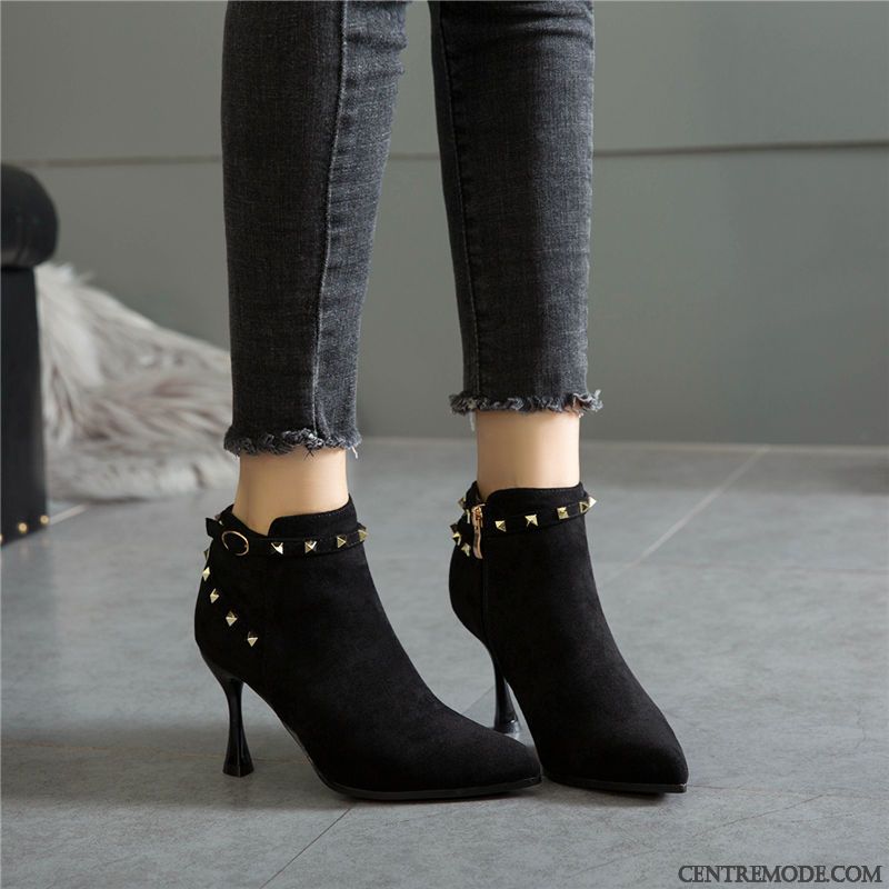 Bottes Femme Printemps Angleterre Bottes Martin L'automne Bottes Courtes Minces Noir