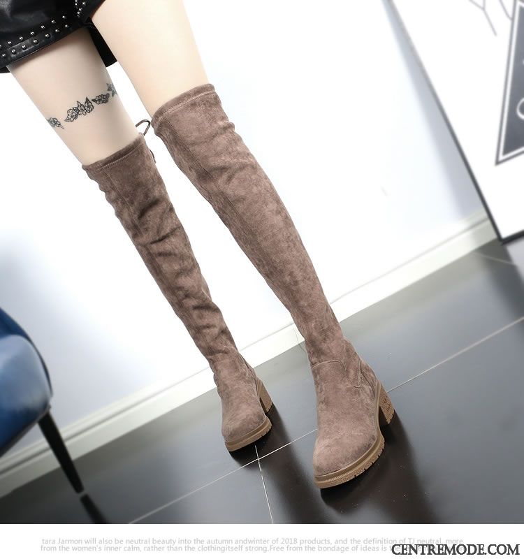 Bottes Femme Élasticité Mince Longue Hiver Semelle Épaisse L'automne Marron