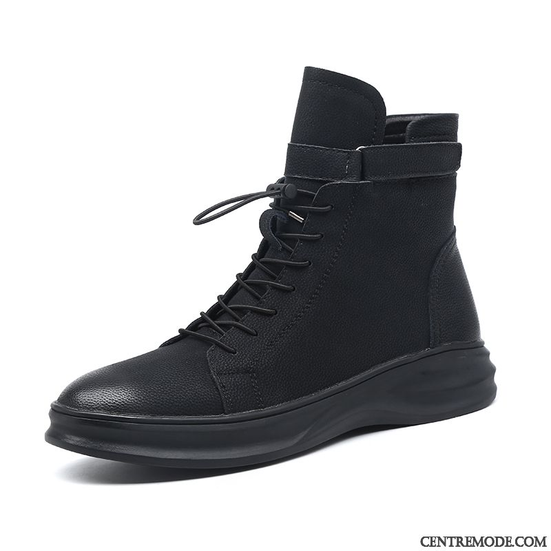 Bottes Homme Chauds Fermeture Éclair Hautes Tendance Hiver Cuir Véritable Noir