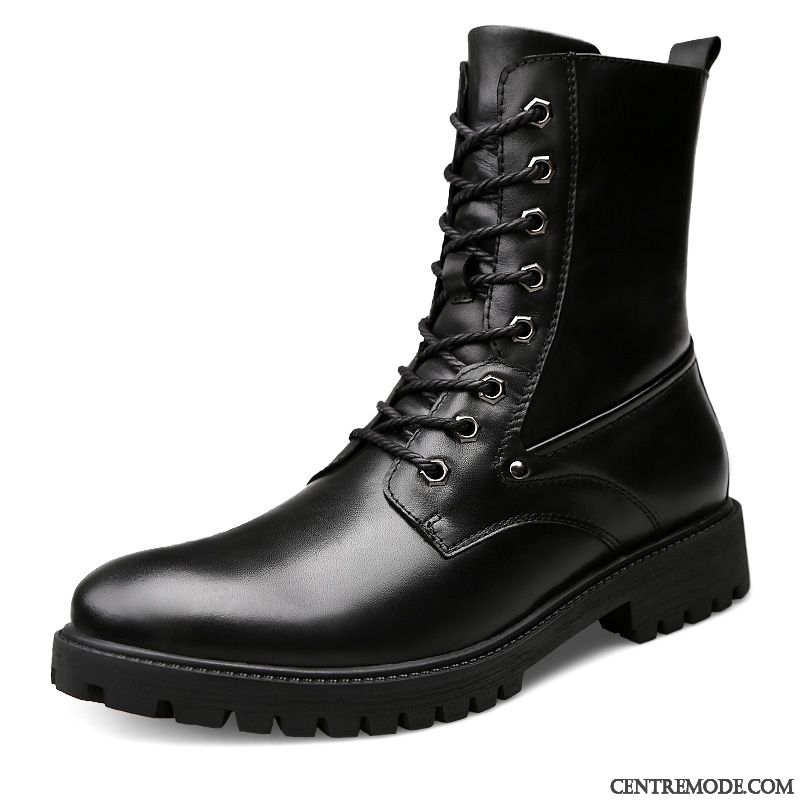 Bottes Homme Chaussures En Cuir Bottes Martin Angleterre Hautes Tous Les Assortis Bureau Noir