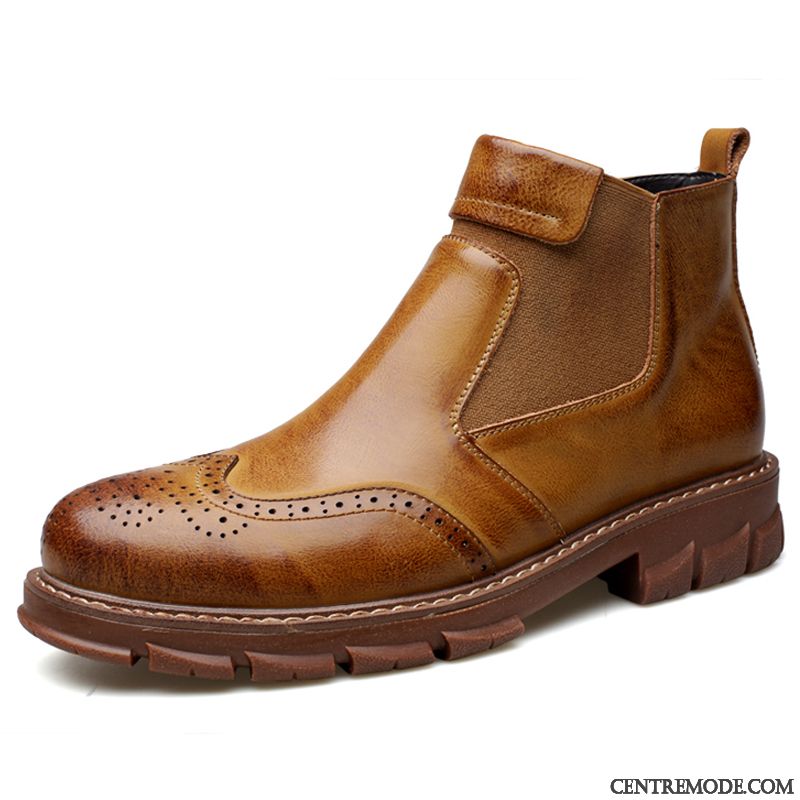 Bottes Homme Cuir Véritable Bottes Martin Chaussures En Coton Angleterre Hautes Hiver Brun