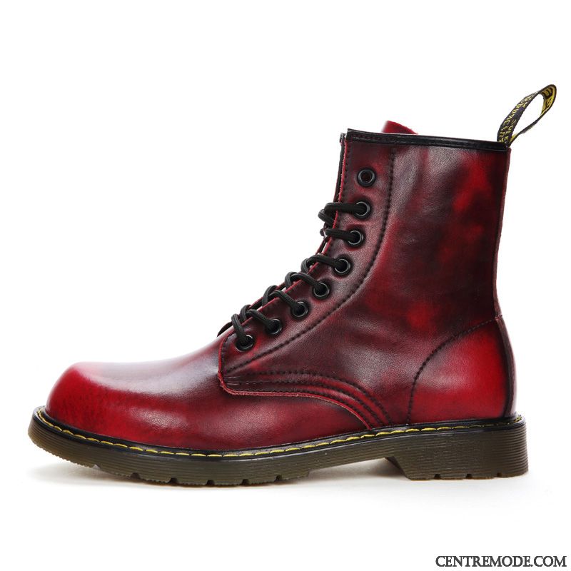 Bottes Homme Cuir Véritable Bottes Martin Fantaisie Mode Bureau Haute Bordeaux