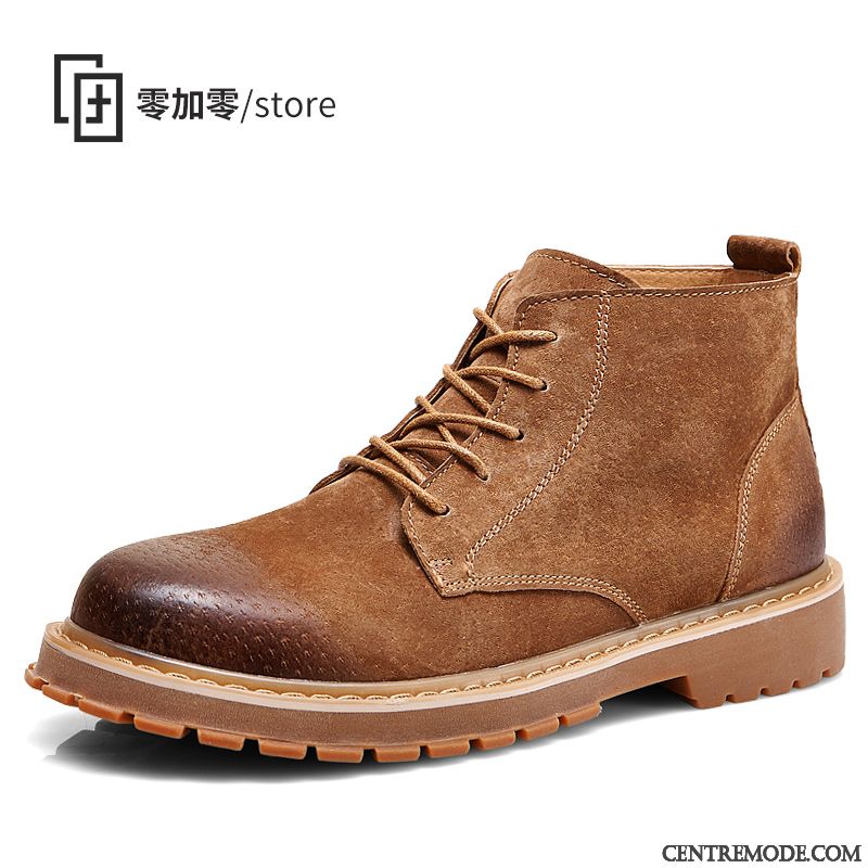 Bottes Homme Hautes Plus De Velours Tendance Angleterre Hiver Bottes Martin Marron