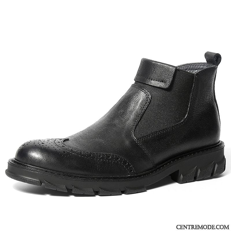 Bottes Homme Hautes Semelle Doux Cuir Véritable Cool Bottes Courtes Chaussures En Cuir Noir