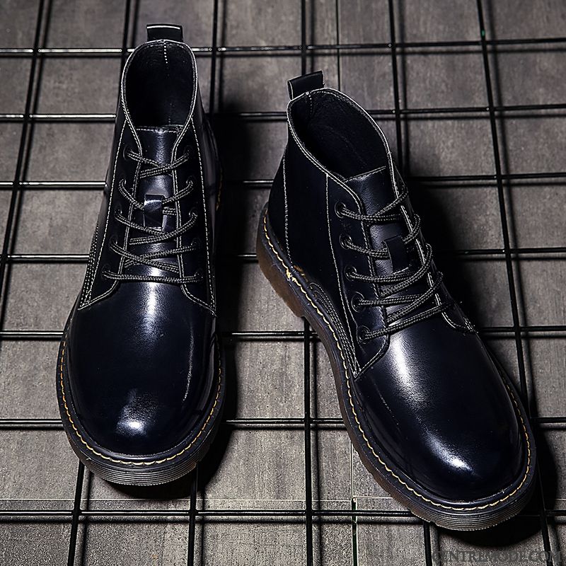 Bottes Homme Hiver Bottes De Neige Angleterre Bureau En Cuir Tendance Noir