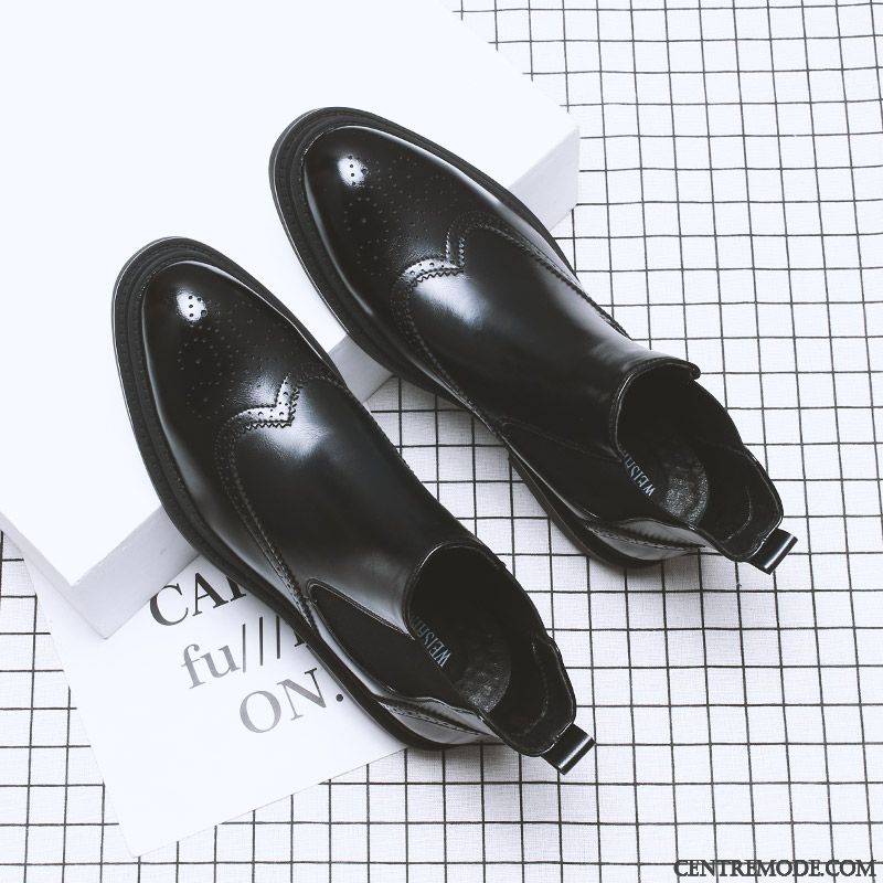 Bottes Homme Manche Décontractée Tendance Hautes Semelle Épaisse L'automne Noir
