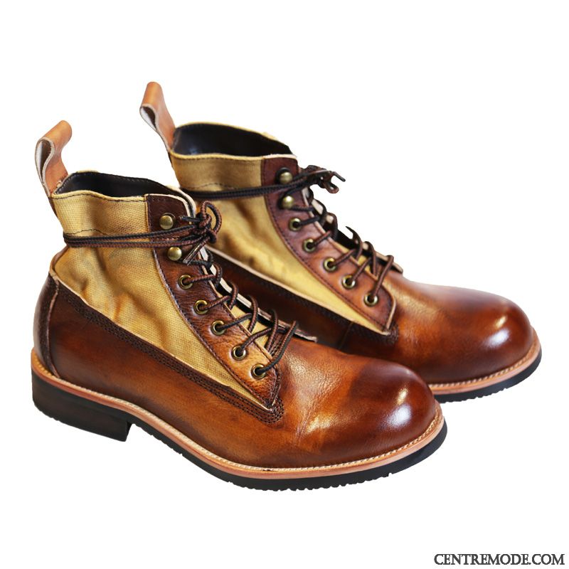 Bottes Homme Martin Cuir Véritable Rétro Femme Tendance Bureau Marron