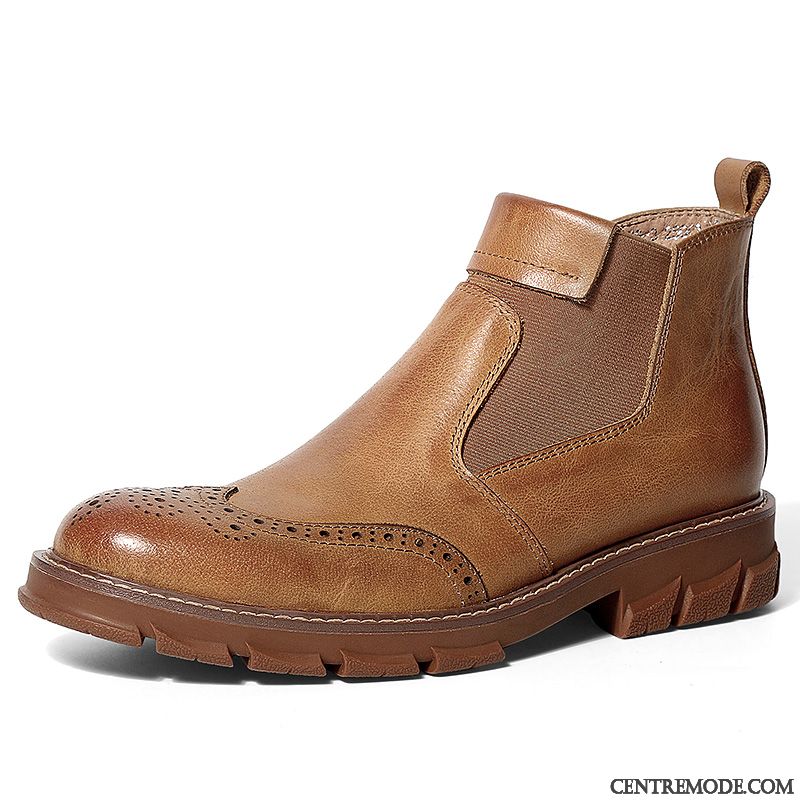 Bottes Homme Martin Hautes Angleterre Cuir Véritable Bottes Courtes Chaussures En Cuir Marron