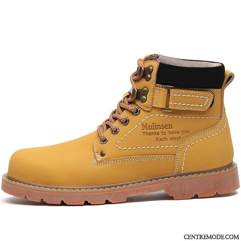 Bottes Homme Tendance Bottes De Neige Angleterre Bottes Martin Bottes Courtes Plus De Velours Jaune