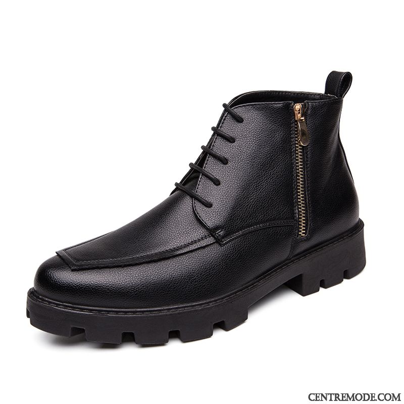 Bottes Homme Tendance Semelle Épaisse Hautes Angleterre Chaussures En Cuir Pointe Pointue Noir