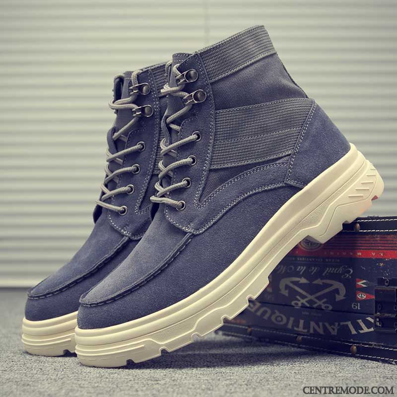 Bottes Montante Homme Cuir Noir Blanc, Bottine Pour Homme Pas Cher