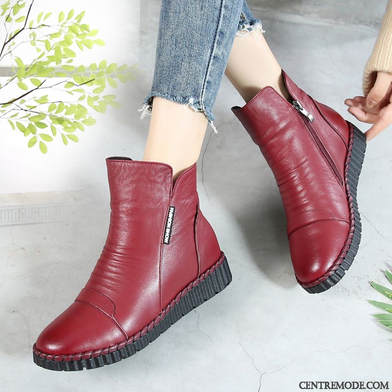 Bottines Cuir Femme Plates, Boots Femme À Talon Aigue-marine Écarlate
