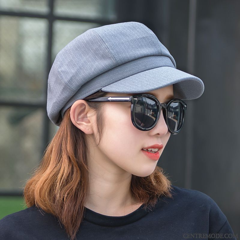 Casquette Femme All-match Mode L'automne Chapeau Hiver Rayé Gris