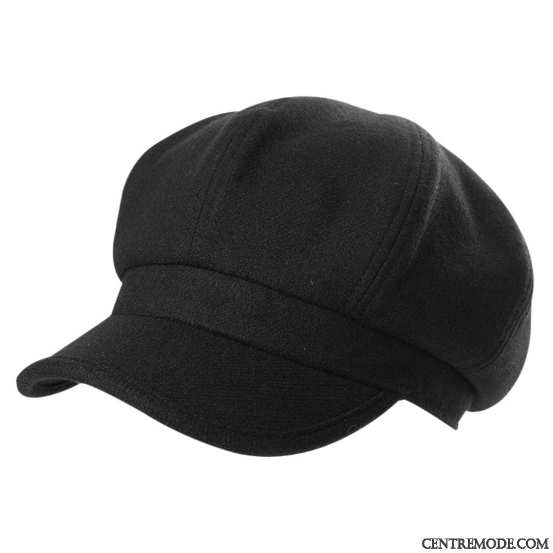 Casquette Femme La Laine Chapeau Hiver Tendance L'automne Britanique Noir