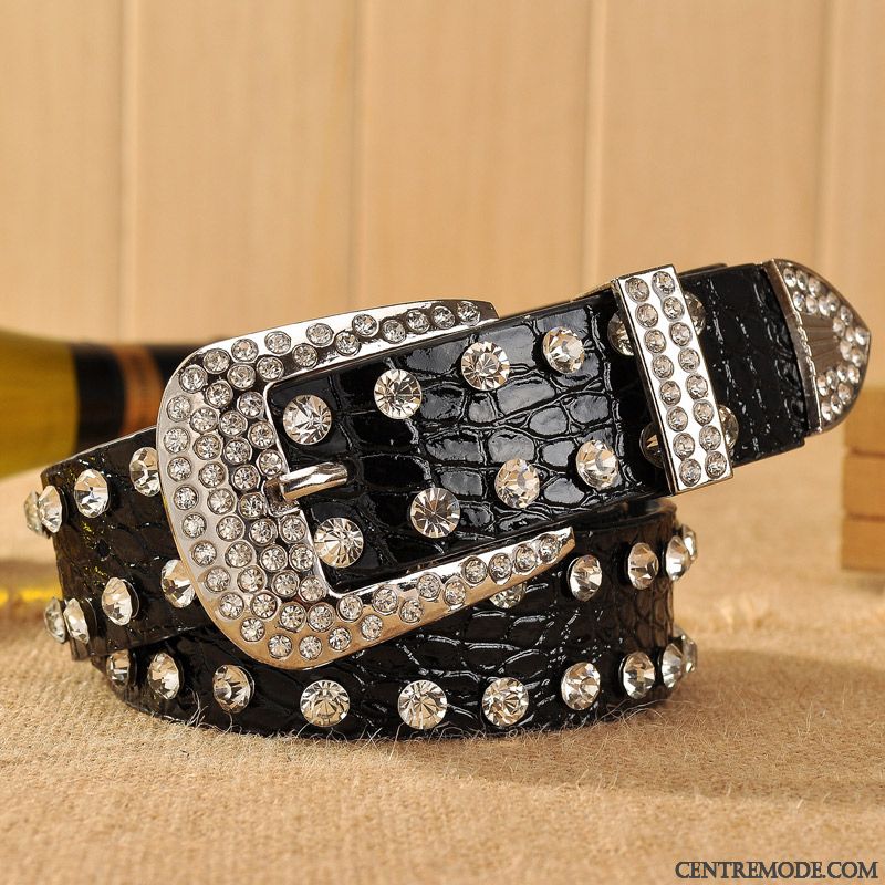 Ceinture Femme Mode Pierres De Strass Leopard Noir