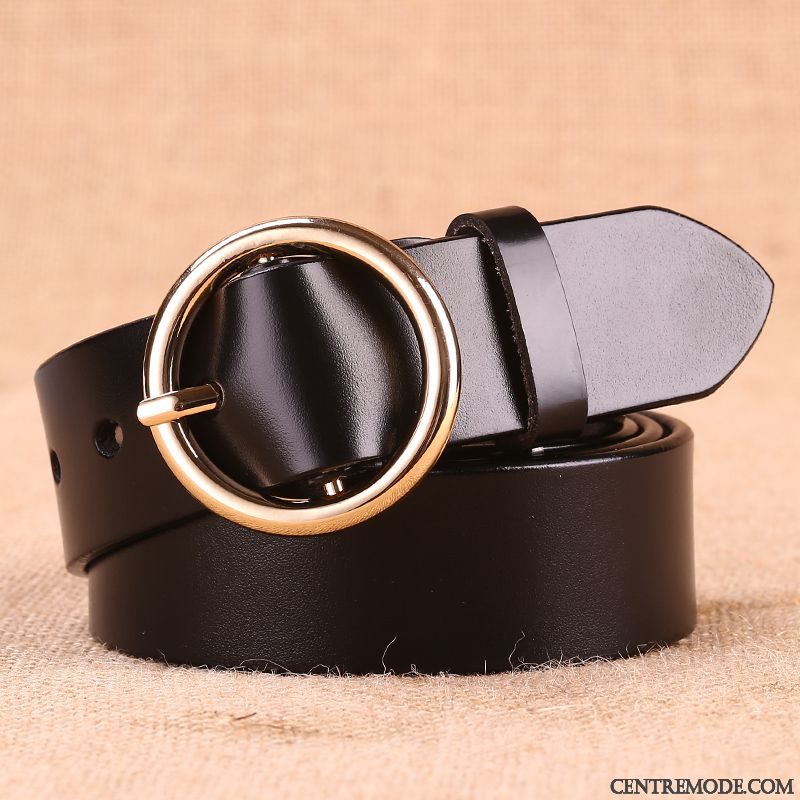 Ceinture Femme Mode Rétro Bague All-match Cuir Véritable Simple Noir Brun