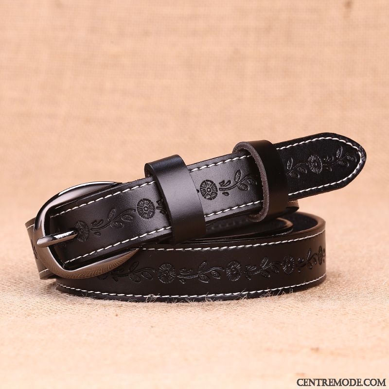 Ceinture Femme Modèles Féminins All-match Le Nouveau Jeans Cuir De Vache Mode Noir