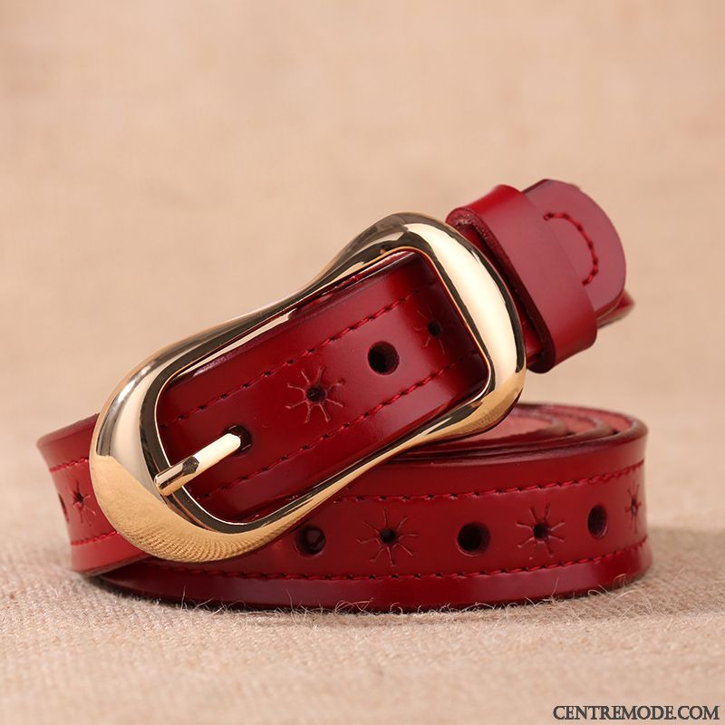 Ceinture Femme Simple Cuir Véritable Décoration Tendance Mode Jeans Rouge