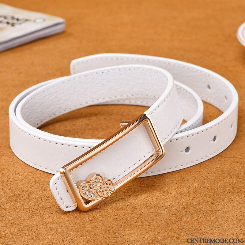 Ceinture Femme Simple Décoration Cuir Véritable Bien Tendance All-match Blanc