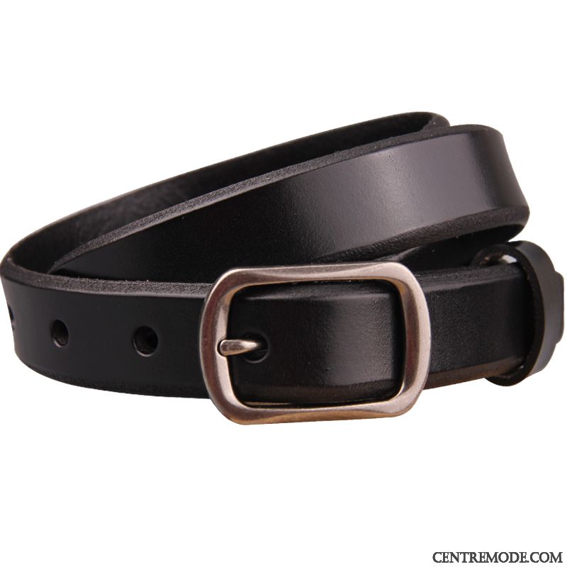 Ceinture Femme Simple Pure Bien Décoration Cuir Véritable Modèles Féminins Noir