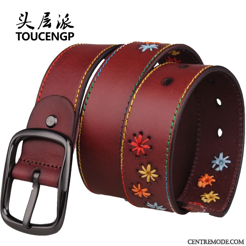 Ceinture Femme Tendance Mode Cuir Véritable Pure Personnalité Jeans Rouge