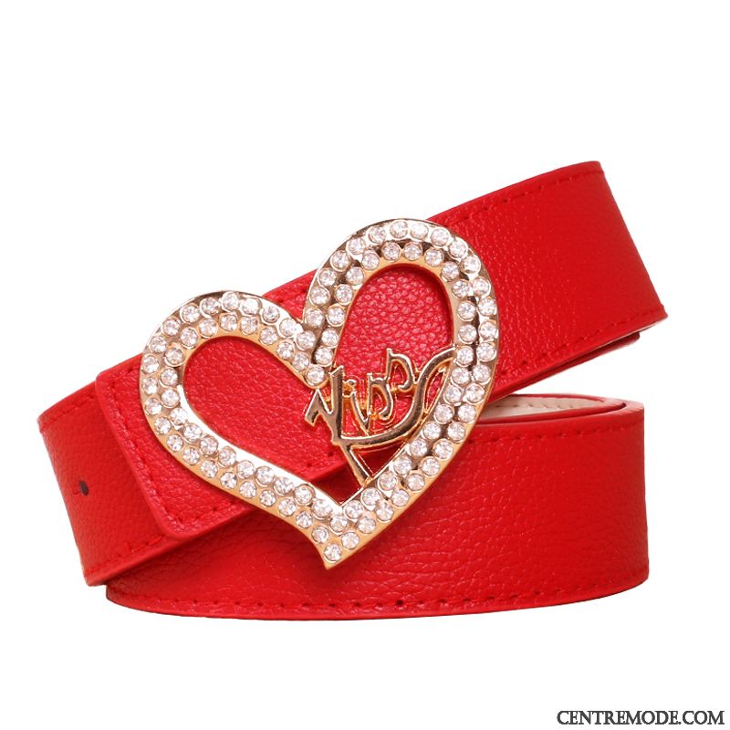 Ceinture Femme Tendance Pierres De Strass All-match Jeans Simple Décoration Rouge