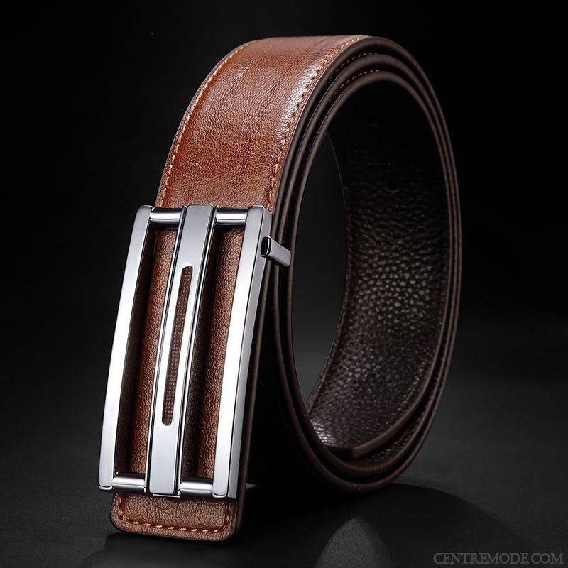 Ceinture Homme All-match Cuir Véritable Simple Tendance Lisse Jeune Bleu Jaune