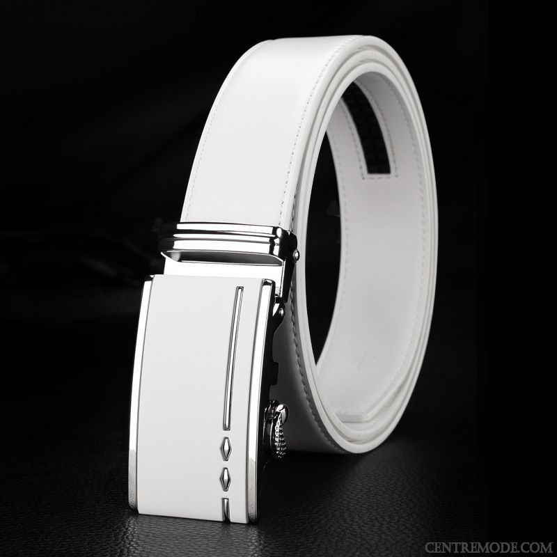 Ceinture Homme All-match Loisir Mode Le Nouveau Boucle Automatique Cuir Véritable Blanc