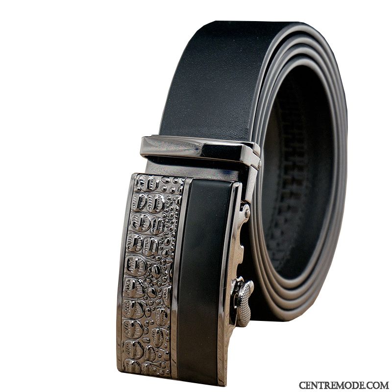 Ceinture Homme Cuir De Vache Âge Moyen Entreprise Couche De Tête Boucle Automatique Cuir Véritable Noir