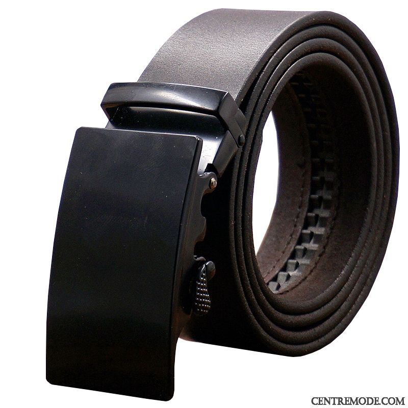 Ceinture Homme Cuir Véritable Cuir De Vache Âge Moyen Entreprise Boucle Automatique Couche De Tête Noir