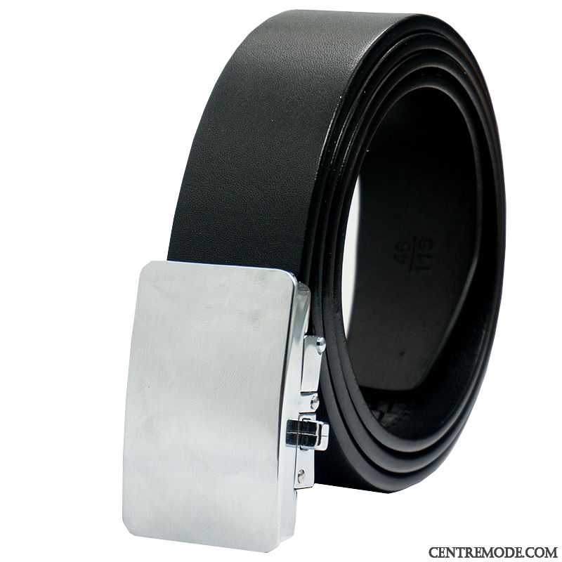 Ceinture Homme Entreprise Cuir Véritable Couche De Tête Cuir De Vache Boucle Automatique Noir