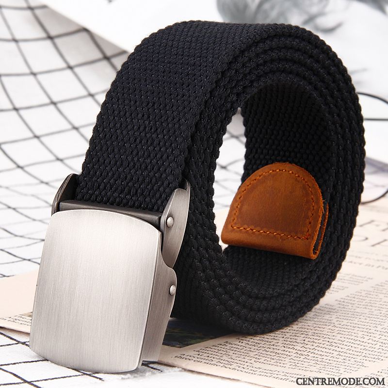 Ceinture Homme Loisir Les Adolescents Tissu Lisse Boucle Automatique Outillage Noir