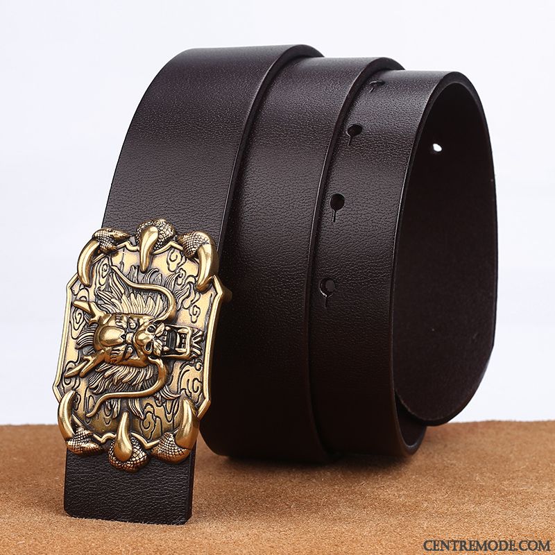 Ceinture Homme Manuel All-match Entreprise Personnalité Jeunesse Cuir De Vache Marron Argent