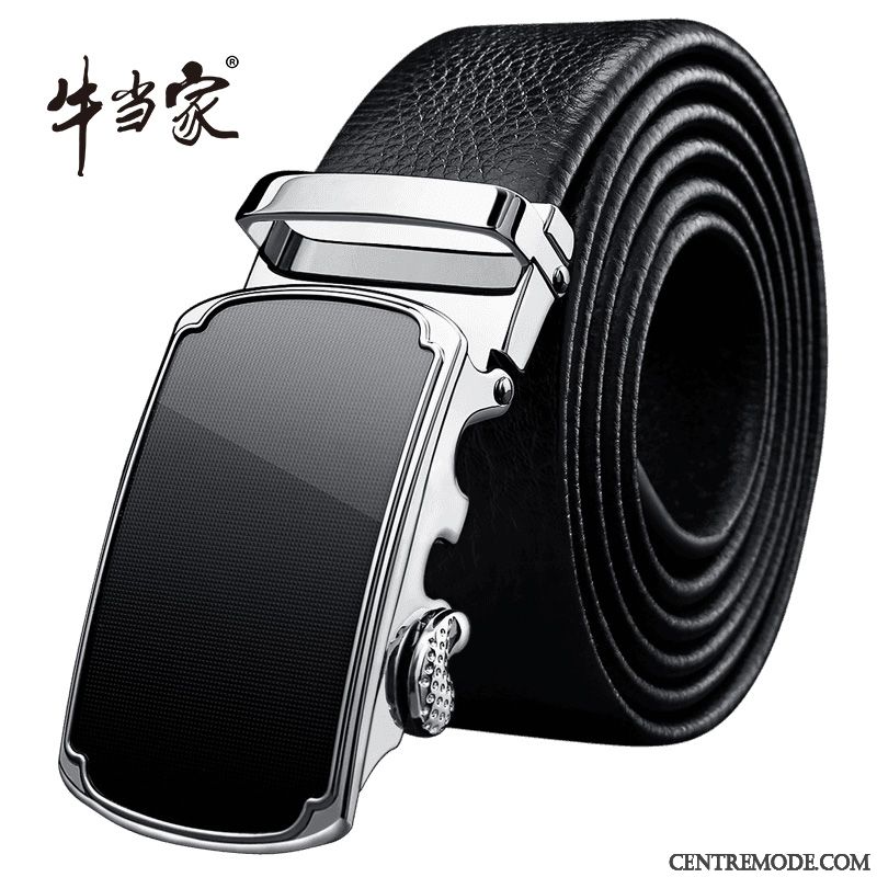 Ceinture Homme Âge Moyen Couche De Tête Boucle Automatique Cuir De Vache Loisir Jeunesse Noir