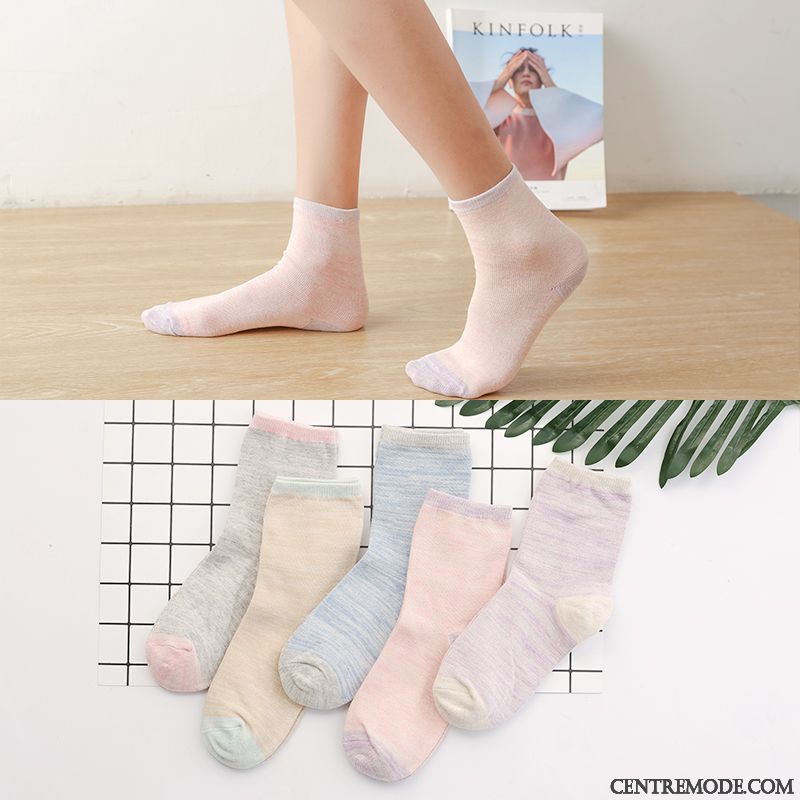 Chaussette Femme Charmant Long Stock L'automne Milieu Vent De L'université Coton Rose Clair