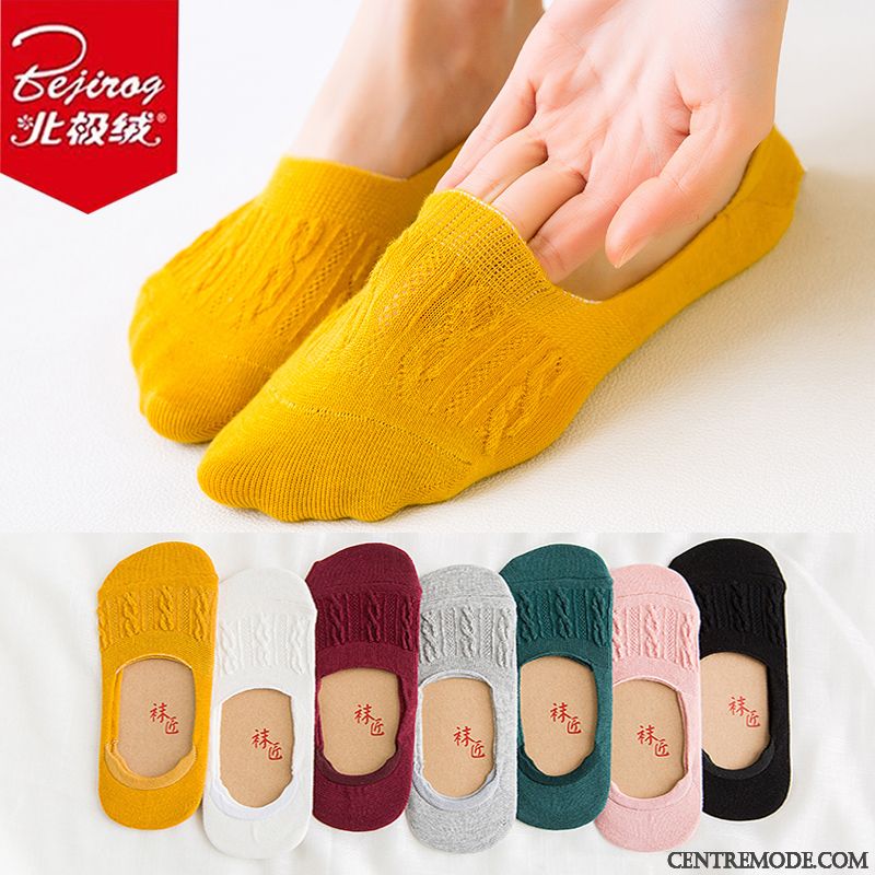 Chaussette Femme Chaussette Basse Coupée Invisible Silicone Été Anti-odeur Coton Jaune Clair