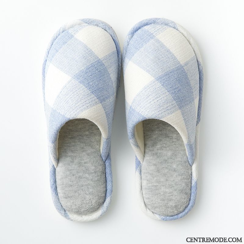 Chaussons Femme De Maison Homme Tongs Chaussons Intérieur Matelassé Fantaisie Bleu