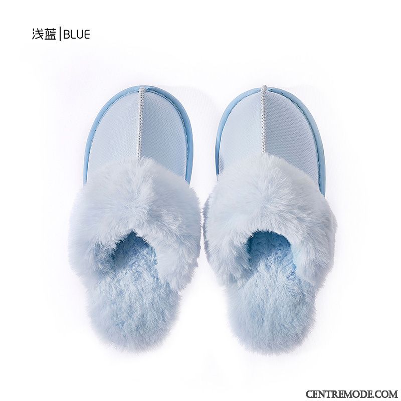 Chaussons Femme De Maison Pu Fantaisie Imperméable En Cuir Hiver Bleu