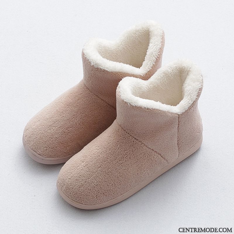 Chaussons Femme De Maison Tongs Chaussons Matelassé Semelle Épaisse Hiver Plus De Velours Rose