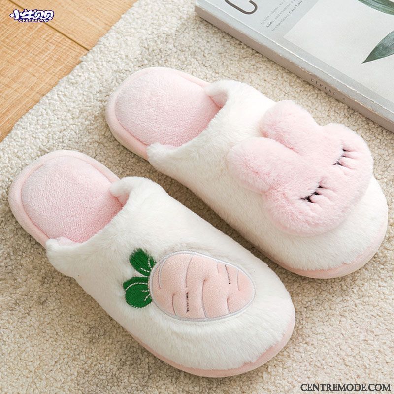 Chaussons Femme Fantaisie Matelassé De Maison Antidérapant Intérieur Hiver Rose