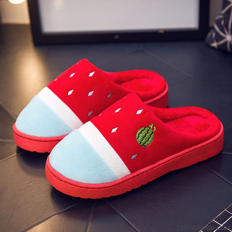Chaussons Femme Homme Tongs Chaussons L'automne Matelassé Fantaisie Intérieur Rouge